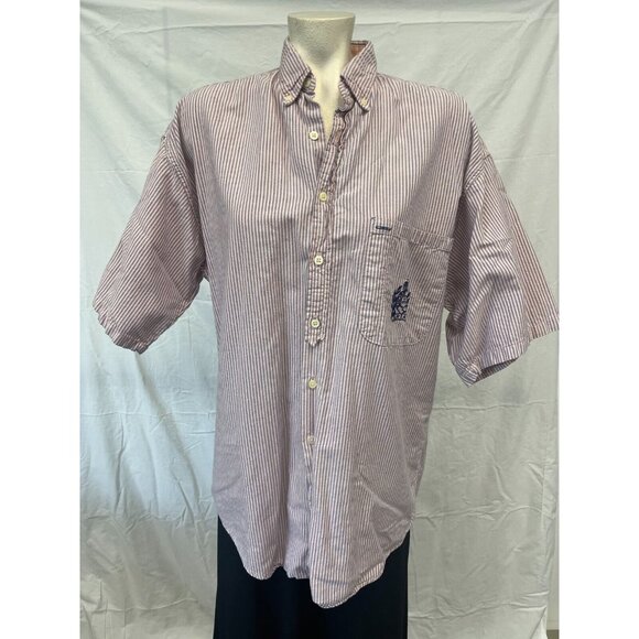 Shore Club Mens Pale Pink Blue Stripes Button Down Shirt Size M Short Sleeve - Picture 1 of 12